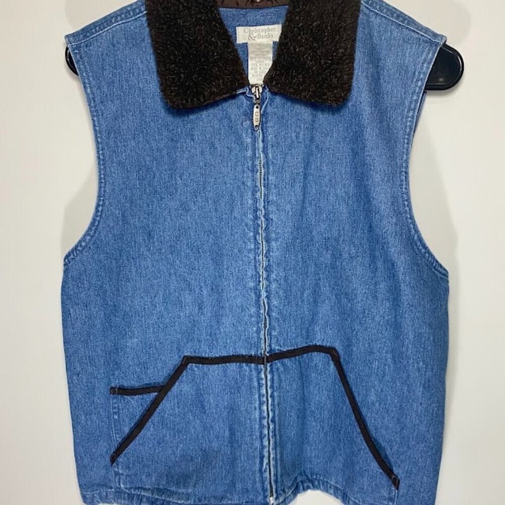 Vintage Christopher & Banks Denim Sherpa Vest